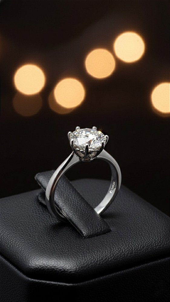 Anel Pedra 8mm Moissanite 6 Pontas Prata 926 Ajustável