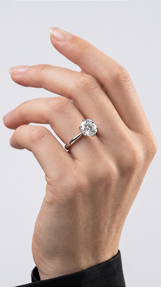 Anel Solitário Pedra 8mm Moissanite 6 Pontas Prata 925 Ajustável