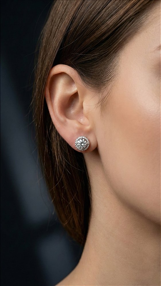 Brinco Pedra Moissanite Cravejados Prata 925
