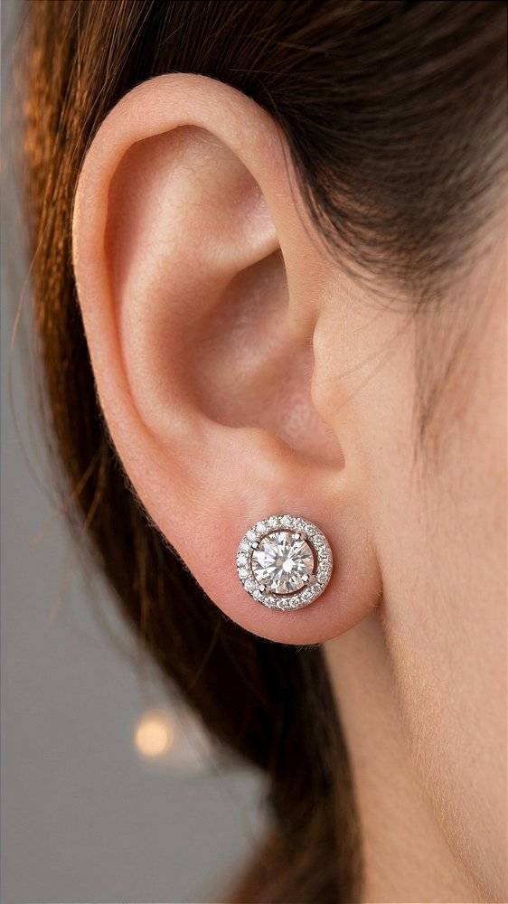 Brinco Pedra Moissanite Cravejados Prata 925