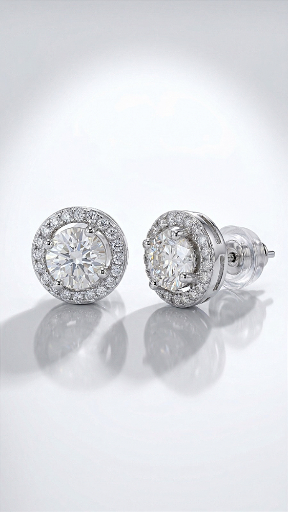 Brinco Pedra Moissanite Halo Cravejados Prata 925