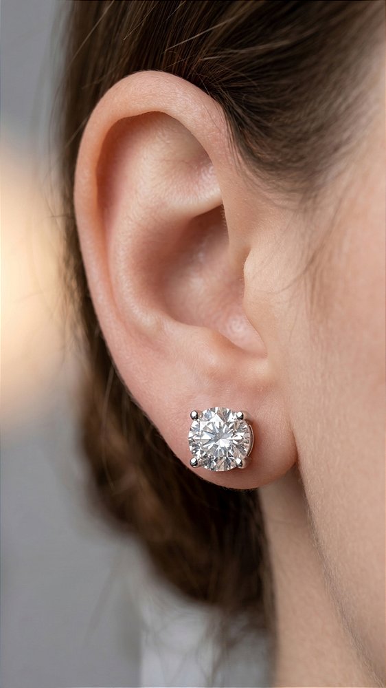 Brinco Pedra Moissanite Ponto de Luz 6 Pontas 1ct Prata