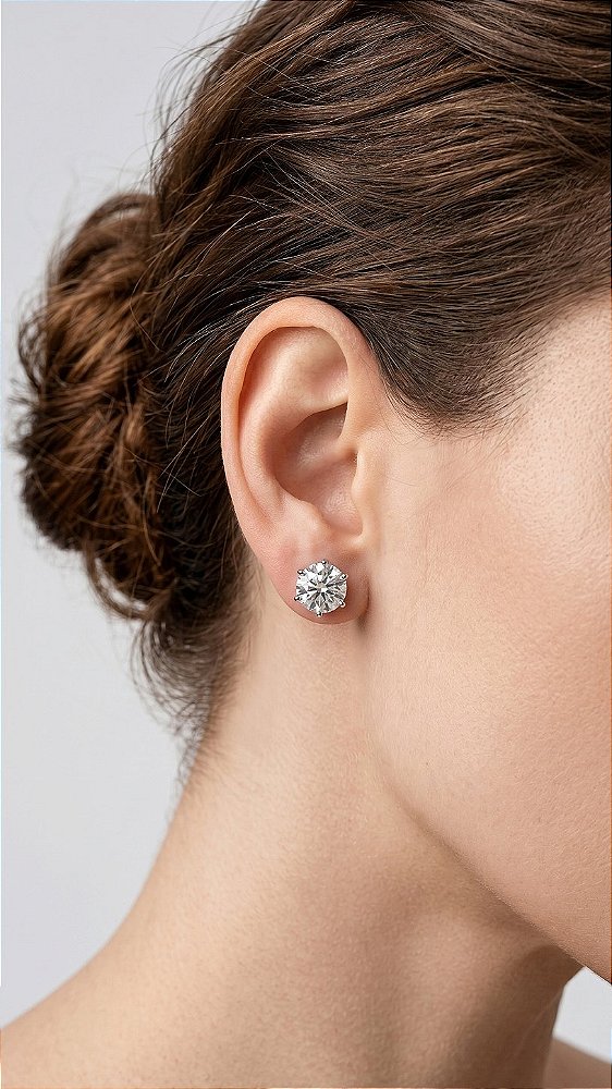 Brinco Pedra M Moissanite 2ct Ponto de Luz 6 Pontas Prata 925
