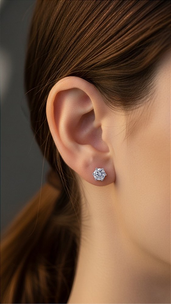 Brinco Pedra Moissanite Ponto de Luz 6 Pontas Prata 925 0,5ct