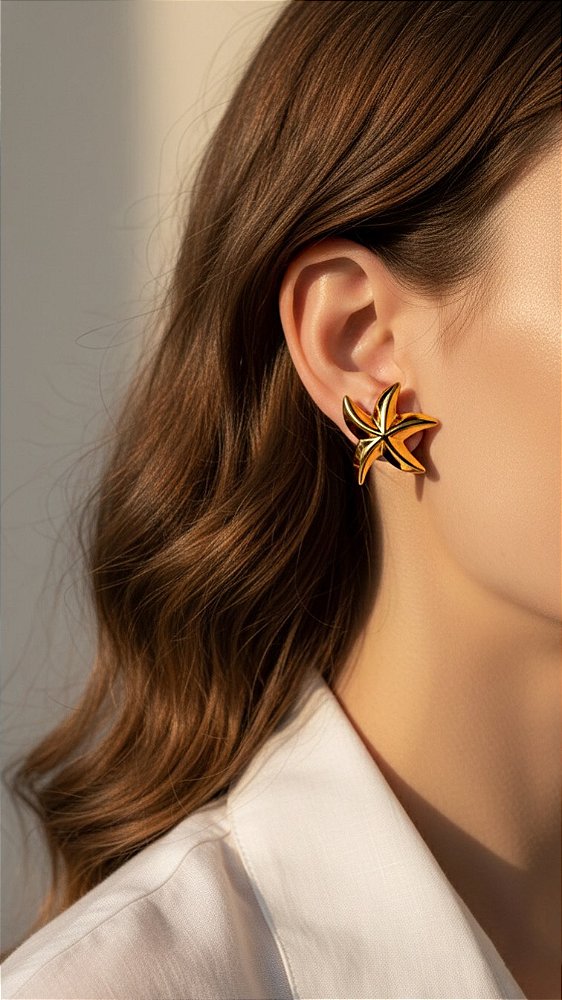 Brinco Estrela Dourada Aço Inoxidável