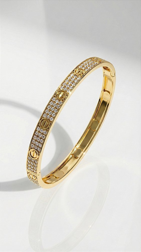 Bracelete Love CT Cravejado Zircônia Dourado