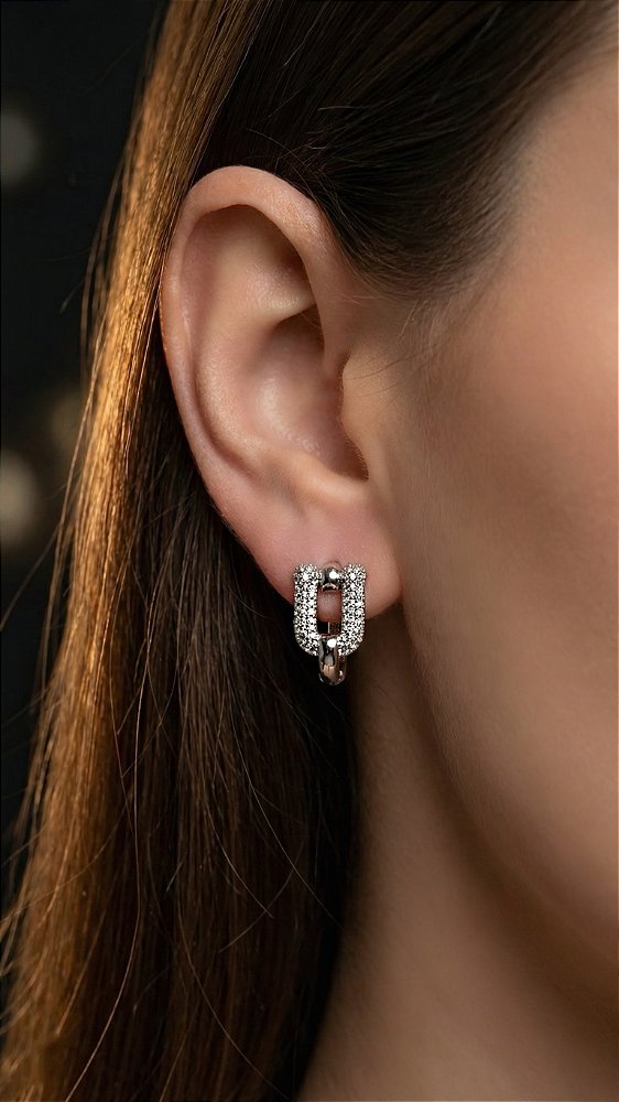 Brinco Mini Argola Elos Insp Tiffany Zircônia Prata