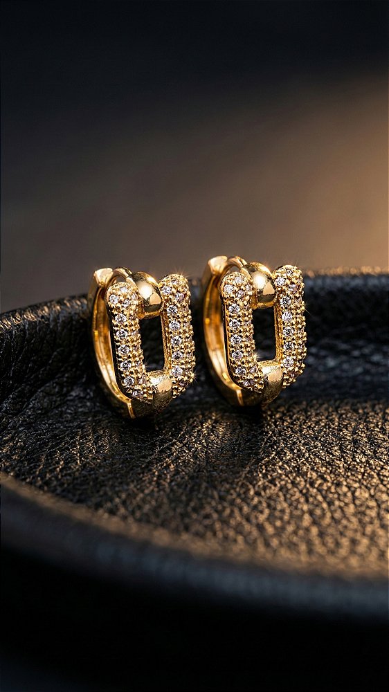 Brinco Mini Argola Elos Insp Tiffany Cravejado Dourado