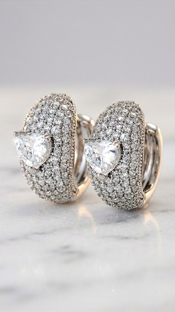 Brinco Argola Mini Cravejada Chaton Prata