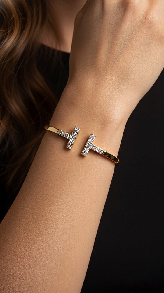 Bracelete Insp Tiffany Cravejado Dourado