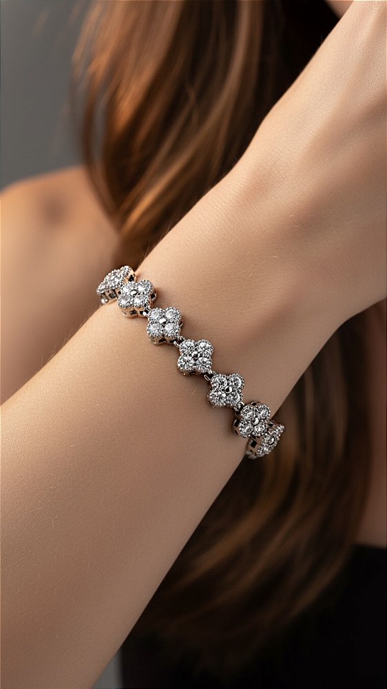 Pulseira Riviera Trevo Cristal Prata