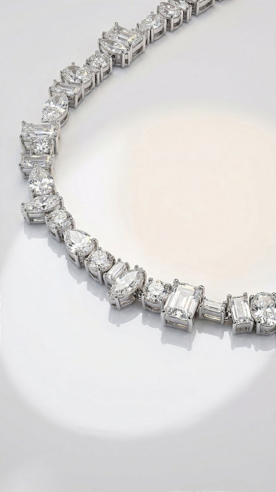 Colar Riviera Trabalhada Cristal Prata