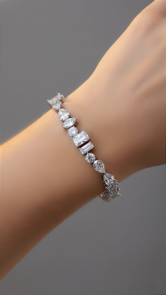 Pulseira Riviera Trabalhada Cristal Prata