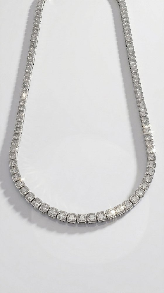 Colar Riviera Quadrada Cristal Prata