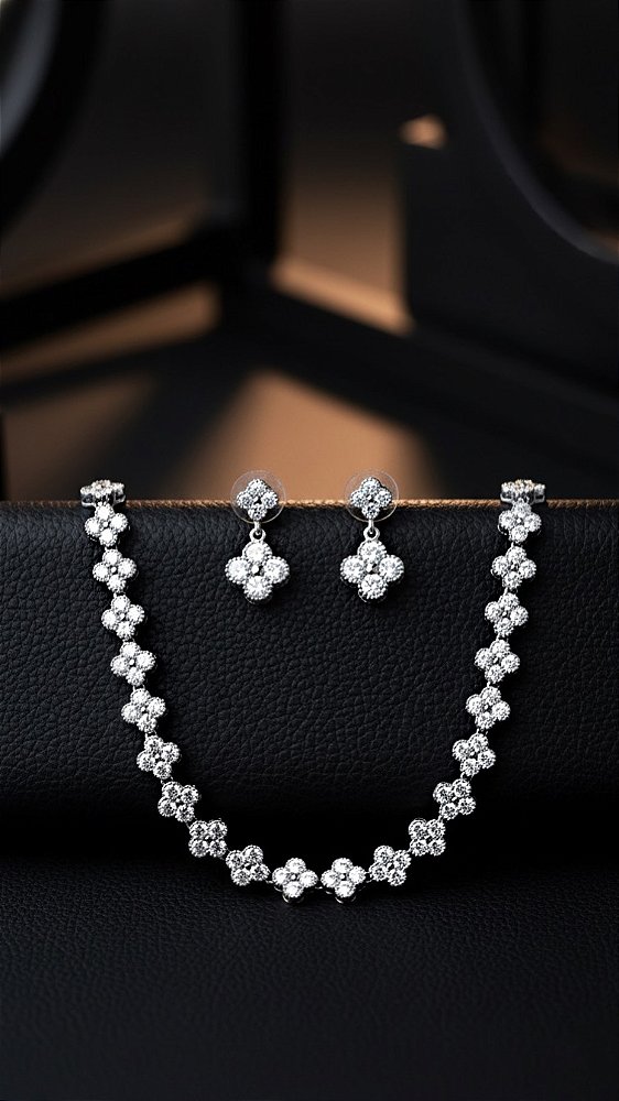 Conjunto Riviera Trevo Cristal Prata