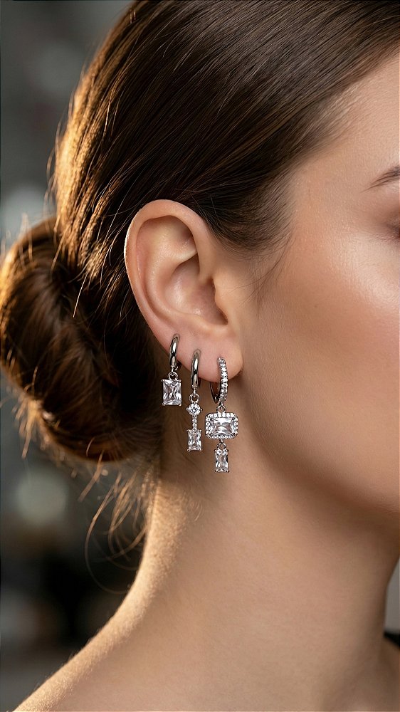 Brinco Trio Insp Pandora Zircônia Prata