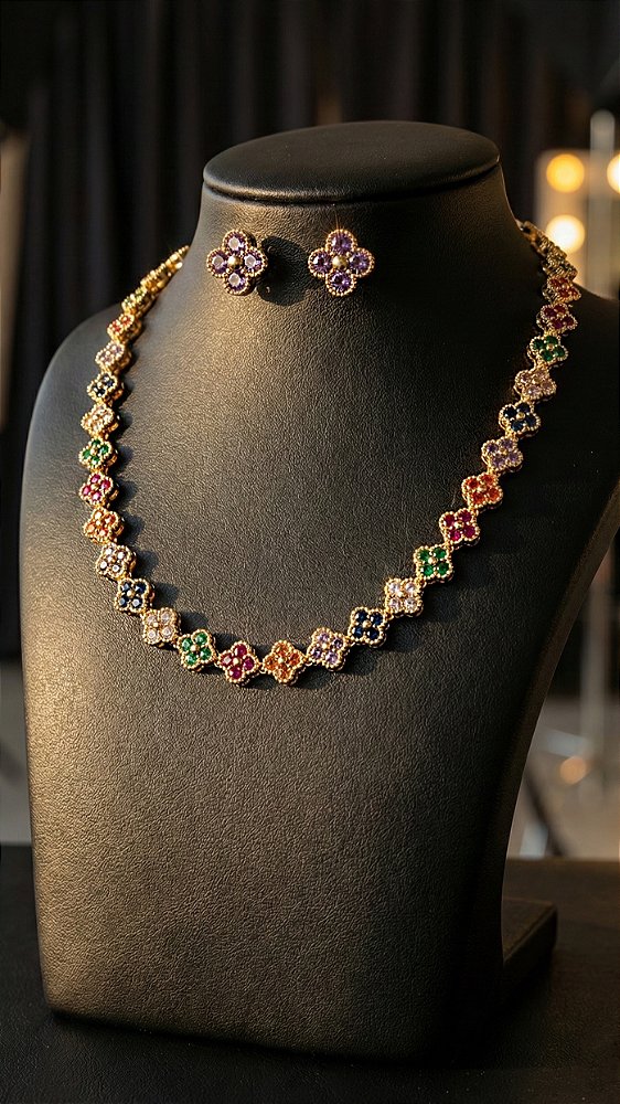 Conjunto Riviera Trevo Colorido Dourado