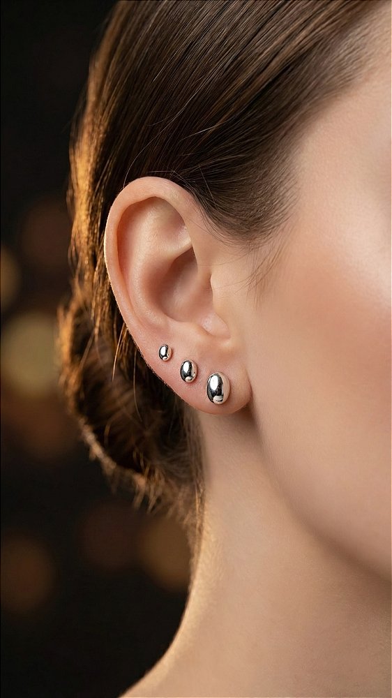 Brincos Trio Oval Prata