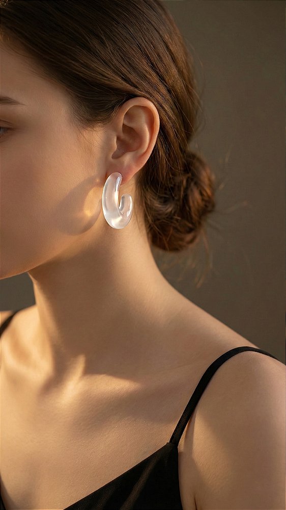 Brinco Argola Resina Mesclado Branco