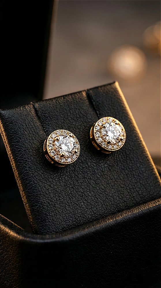 Brinco Ponto de Luz 4 Pontas Cravejado Zircônia Dourado