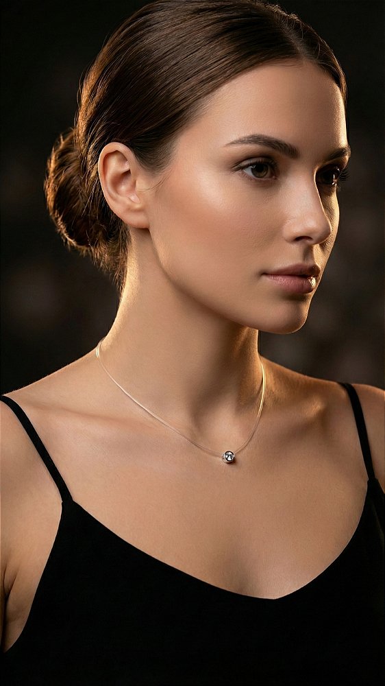 Colar Ponto de Luz Esfera Prata Cordão Transparente
