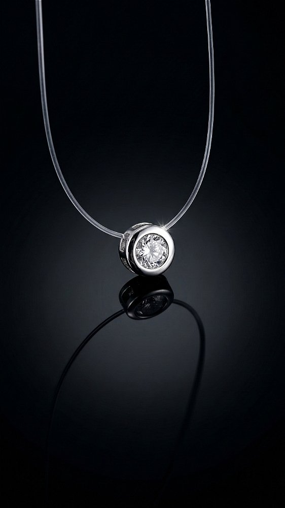 Colar Ponto de Luz Esfera Prata Cordão Transparente