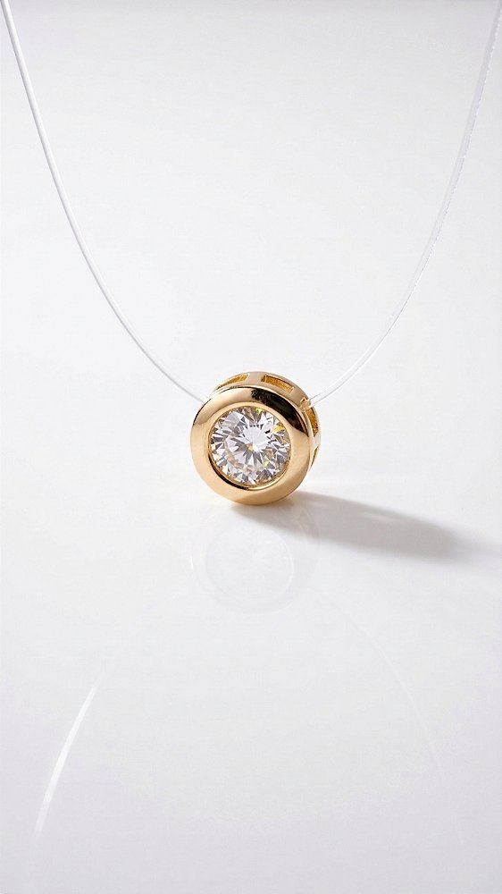 Colar Ponto de Luz Esfera Dourado Cordão Transparente