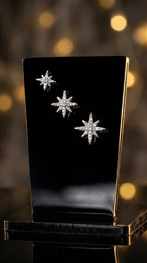 Brinco Trio Estrela Canopus Zircônia Cravejado Prata
