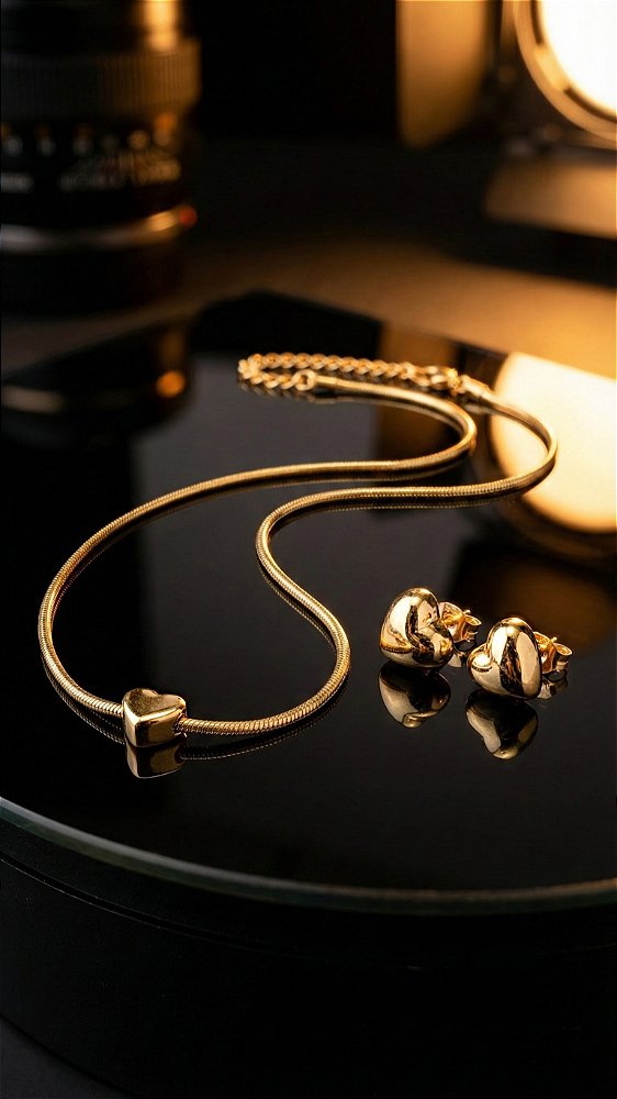 Conjunto Mini Coração Dourado