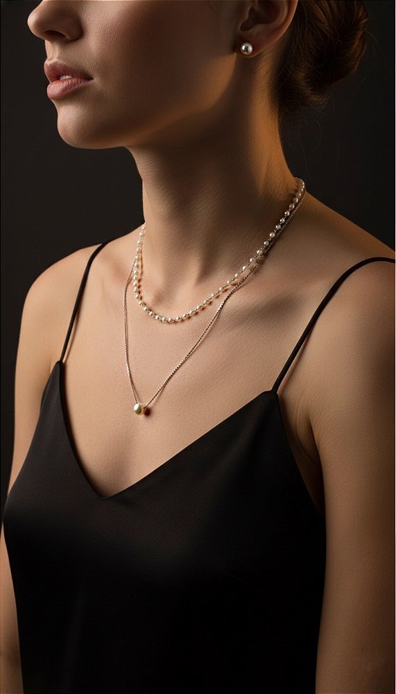 Conjunto Pérolas Duplo Prata