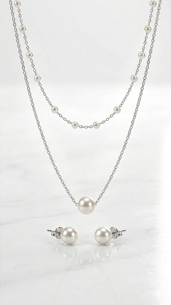Conjunto Pérolas Duplo Prata