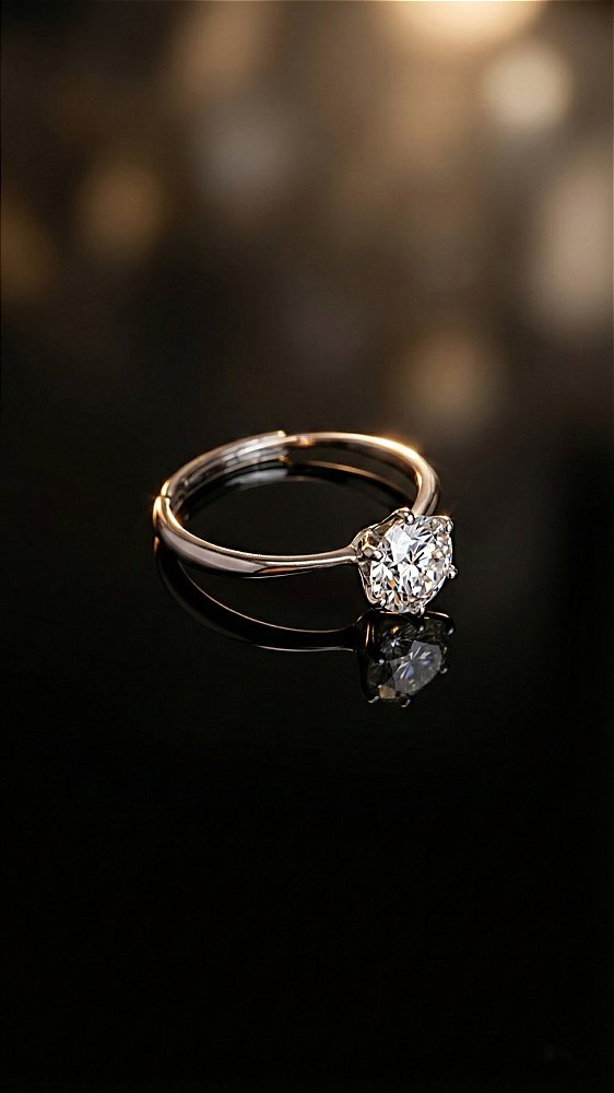 Anel Pedra 6,5mm Moissanite 6 Pontas Prata 926 Ajustável