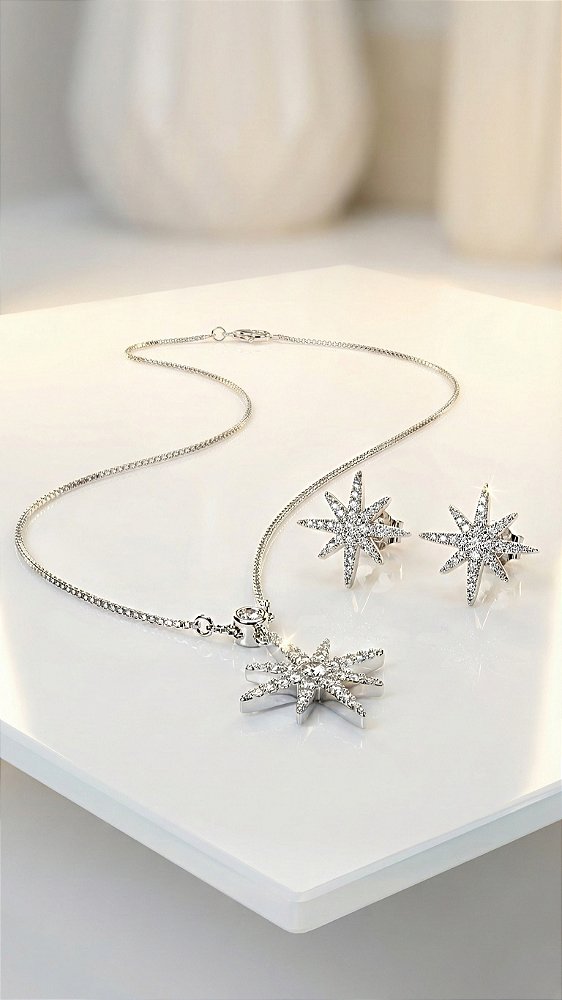 Conjunto Estrela Canopus Zircônia Prata