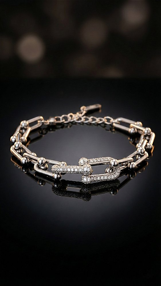Pulseira Elos Insp Tiffany Cravejada Aço Prata