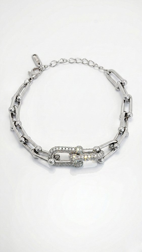Pulseira Elos Insp Tiffany Cravejada Aço Prata
