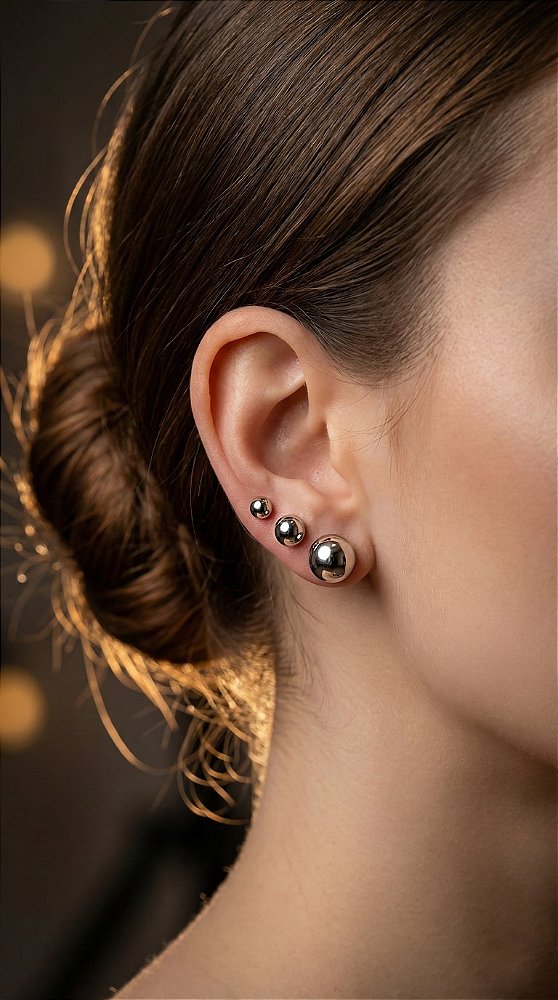 Brinco Trio Esferas Prata