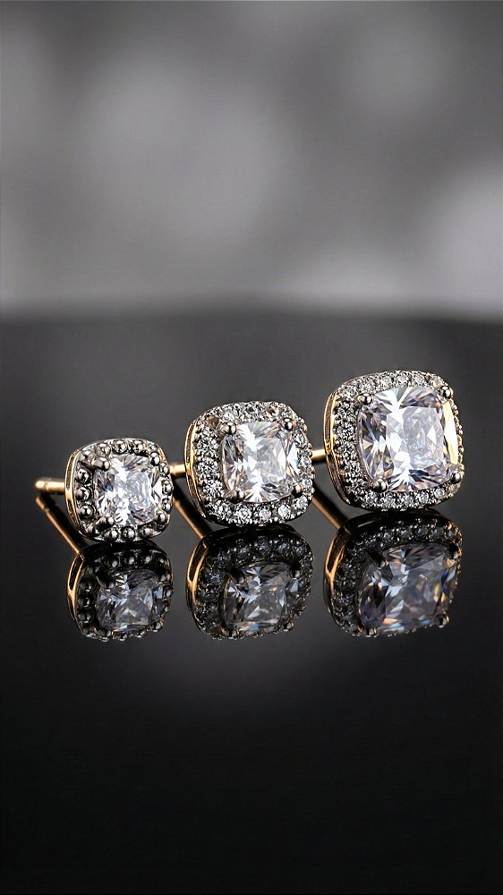 Brinco Trio Ponto de Luz Quadrado 6 Pontas Zircônia Prata