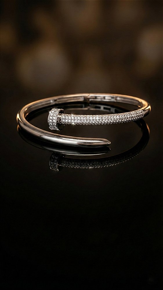 Bracelete Prego Insp Cartier Prego Médio Cravejado Prata