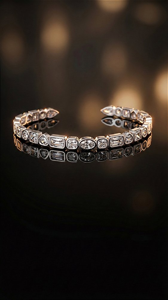 Bracelete Riviera Geométrico Insp Swarovski Cristal Prata