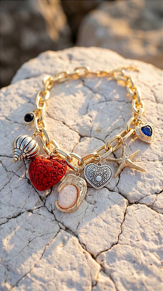 Colar Correntaria Mix Elementos Dourado