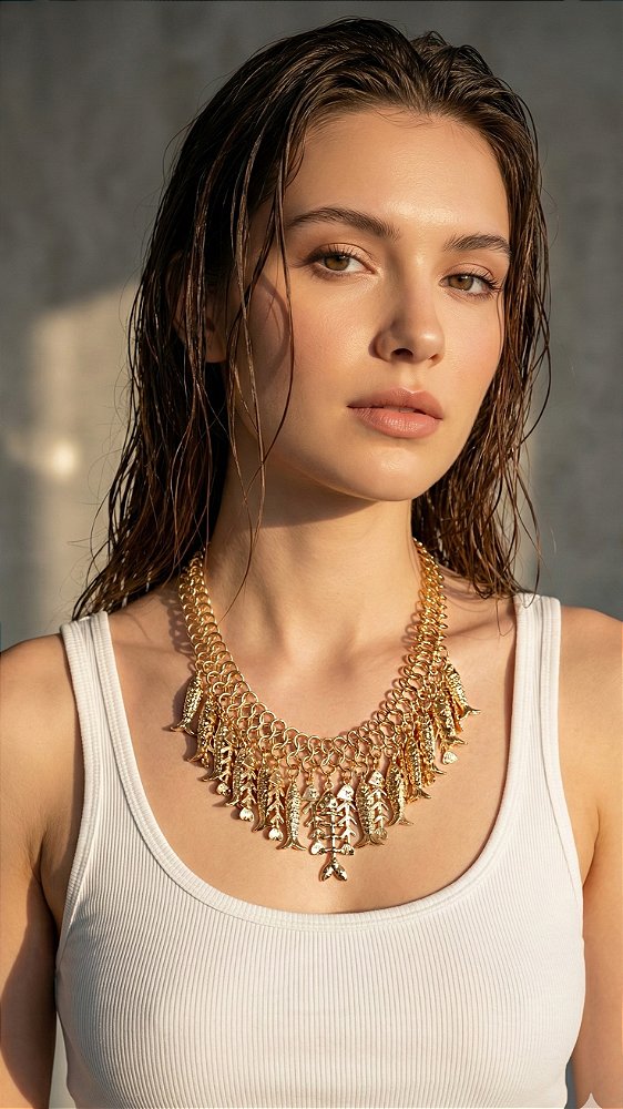 Colar Corrente Mix Sardinhas Dourado