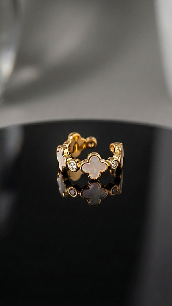 Anel Insp Van Cleef Alhambra Madrepérola Zircônia Dourado
