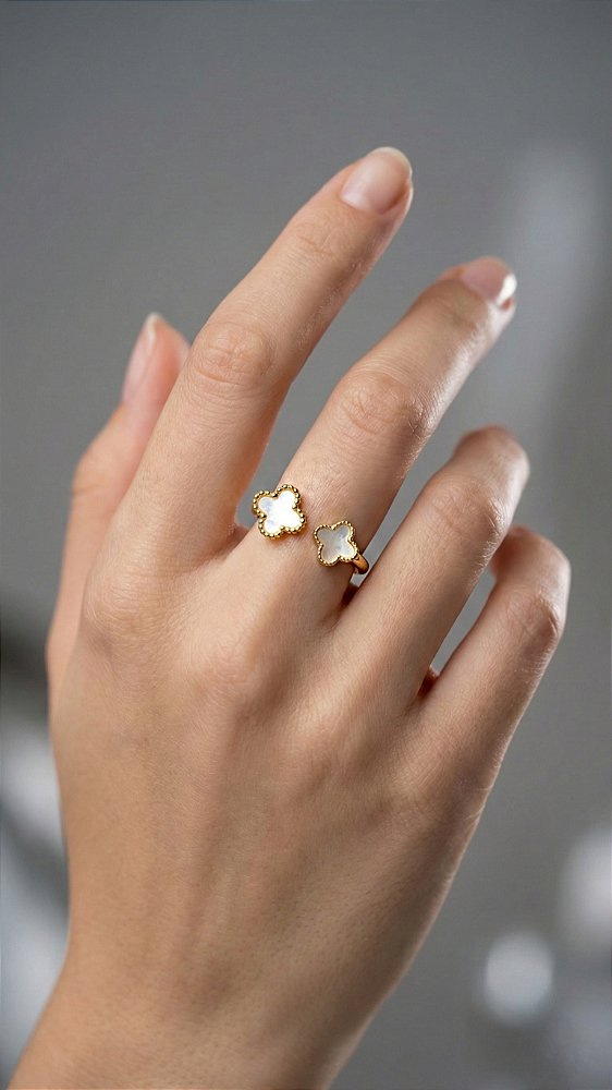 Anel Insp Van Cleef Madrepérola Duplo Dourado