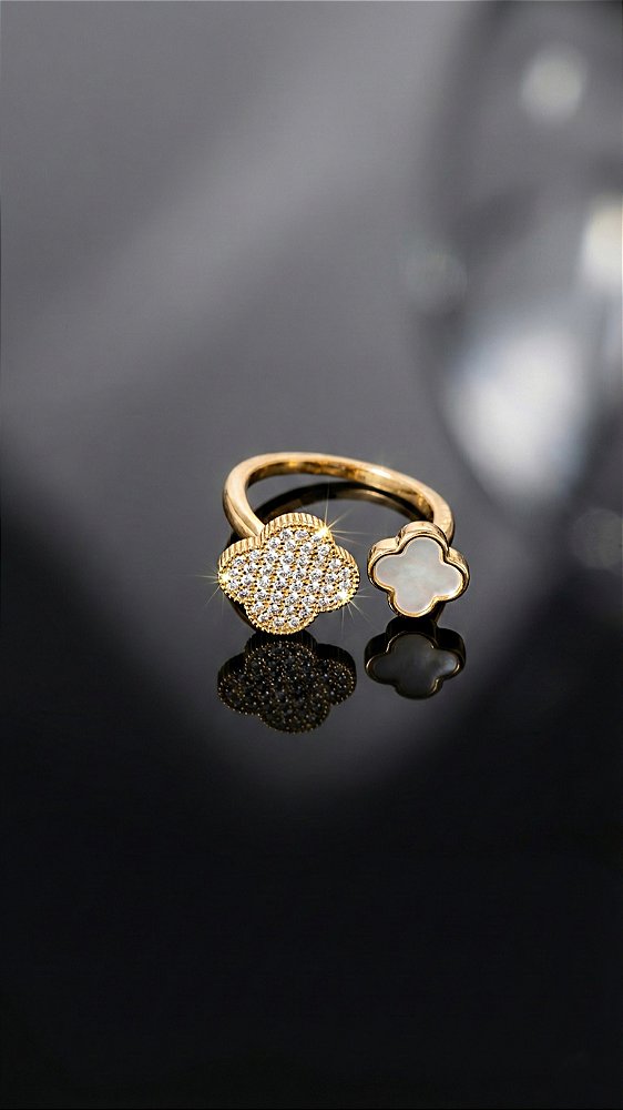 Anel Insp Van Cleef Alhambra Madrepérola Zircônias Dourado