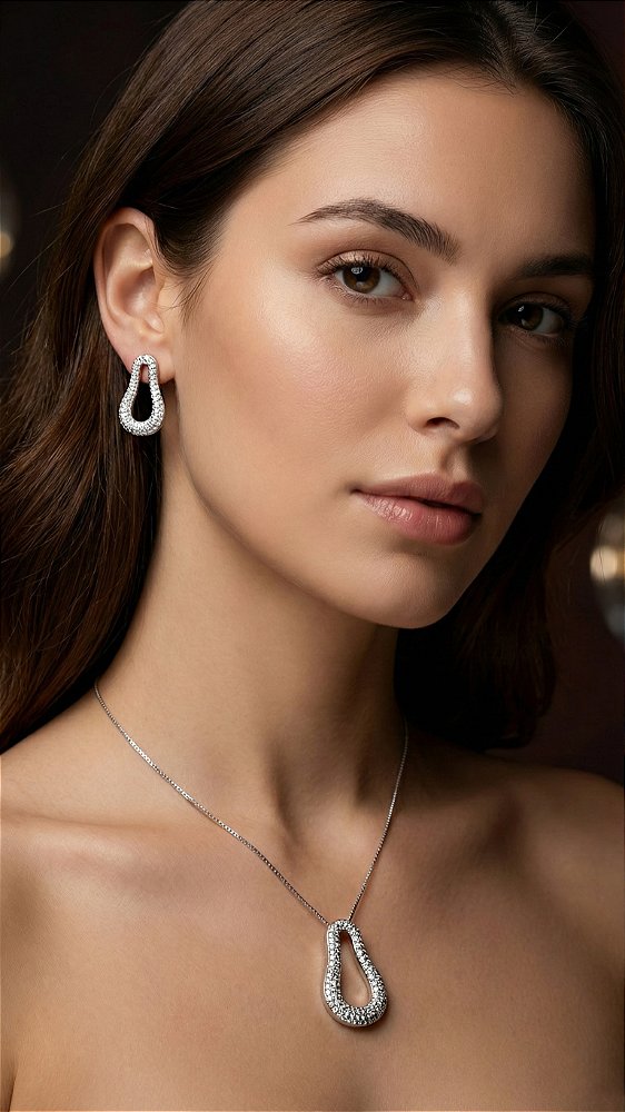 Conjuntos Insp Swarovski Orgânico Zircônia Prata