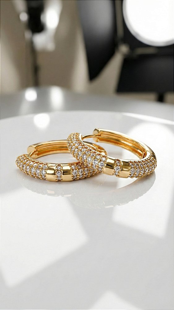 Brinco Argola Insp Tiffany Zircônia Cravejada Dourado