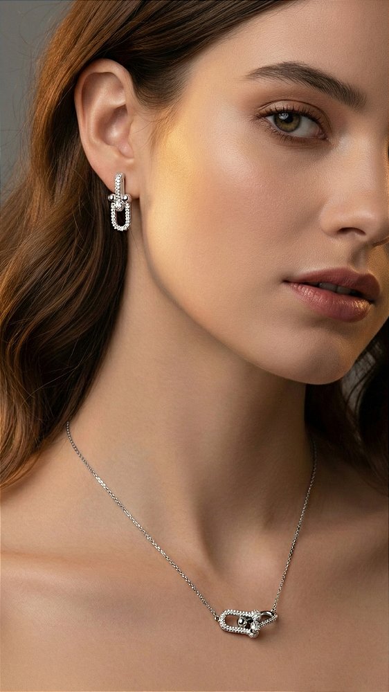 Conjunto Elos Insp Tiffany Cravejado Premium Prata