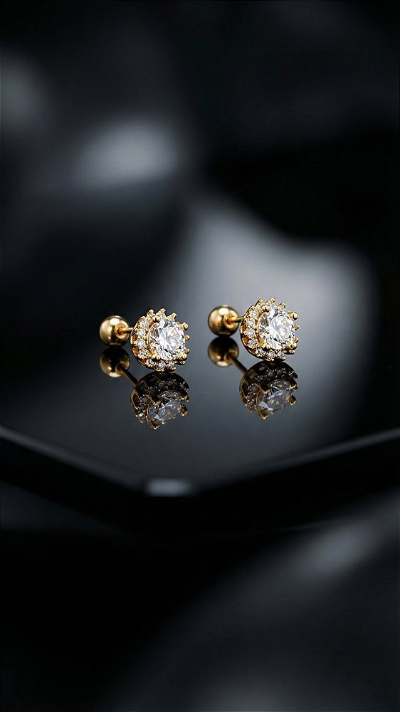 Brinco Ponto de Luz Cravejado Zircônia Aço Dourado