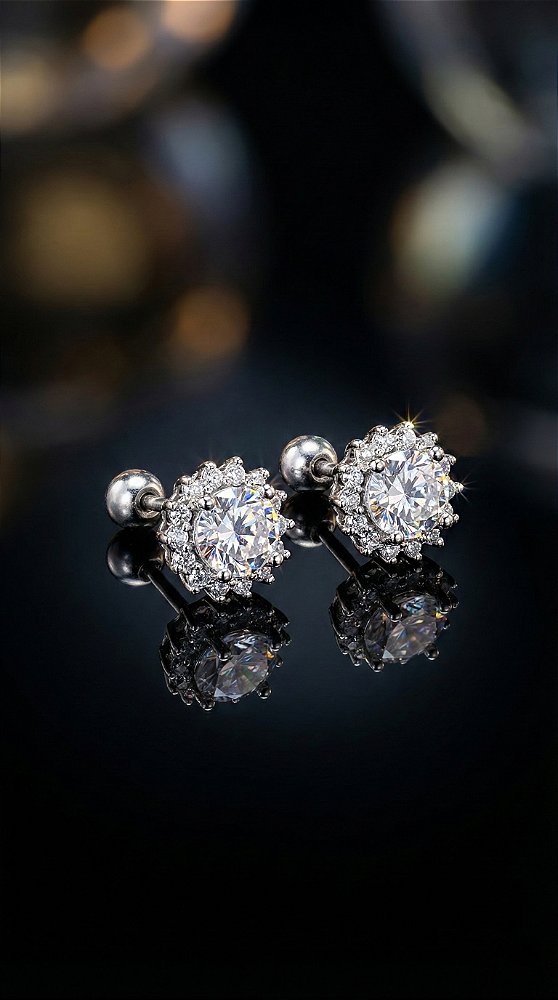 Brinco Ponto de Luz Zircônia Cravejada Aço Prata