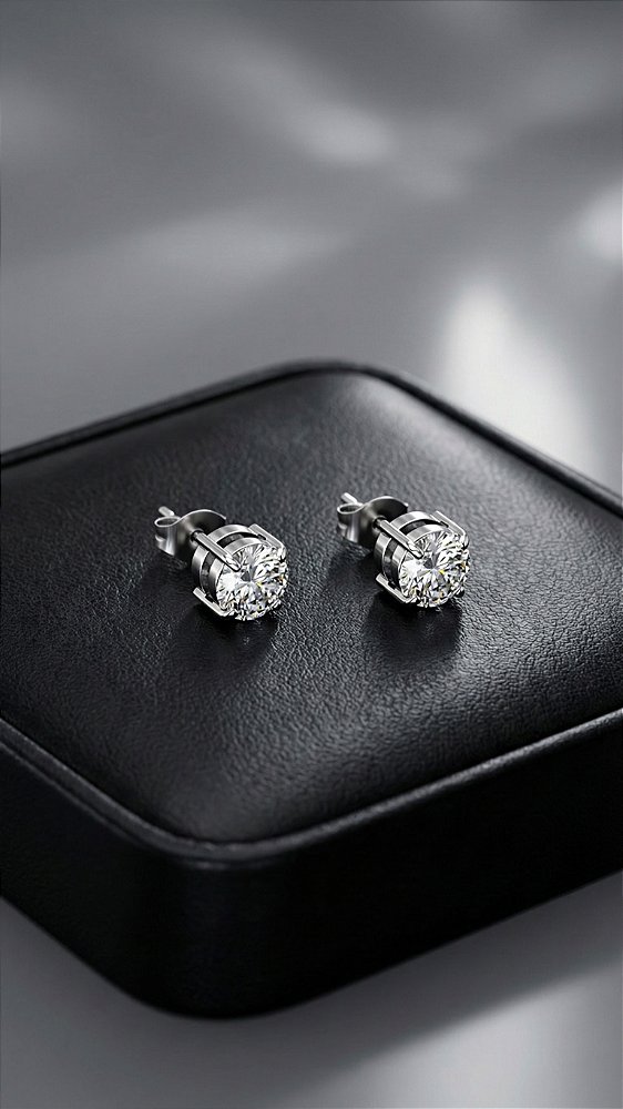 Brinco Ponto de Luz Solitário Zircônia Aço Prata